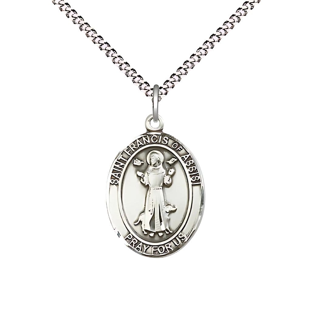 Bliss St. Francis of Assisi Pewter Engravable Oval Medal Necklace with Plated Chain, Measures 3/4-inch tall by 1/2-inch wide
