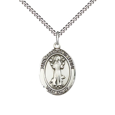 St. Francis of Assisi Pewter Engravable Oval Medal Necklace with Plated Chain, Measures 3/4-inch tall by 1/2-inch wide, Bliss Manufacturing