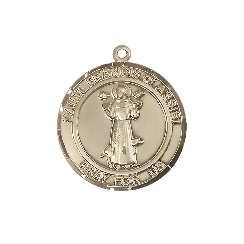Bliss St. Francis of Assisi 14kt Gold Round Medal, 3/4-inch tall by 5/8-inch wide