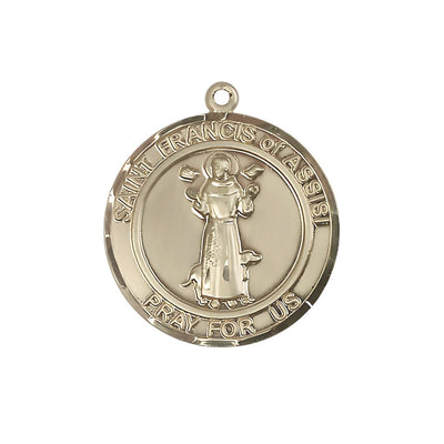 St. Francis of Assisi 14kt Gold Round Medal, 3/4-inch tall by 5/8-inch wide, Bliss Manufacturing