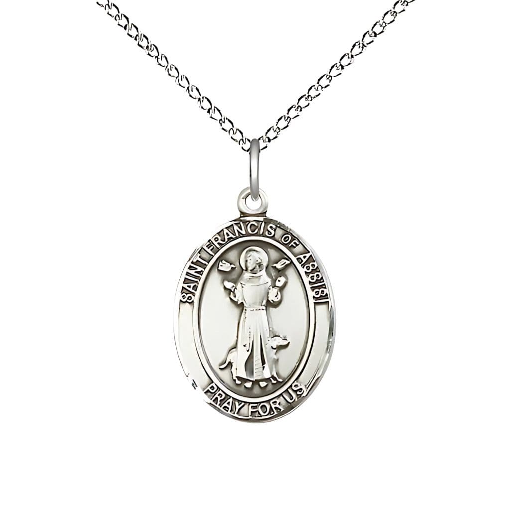 Bliss St. Francis of Assisi Sterling Silver Oval Medal with Sterling Silver Chain, Measures 3/4-inch tall by 1/2-inch wide