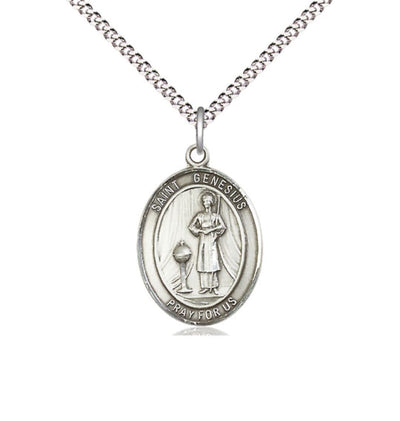 St Genesius of Rome Medium Pewter Oval Medal Necklace, Bliss Manufacturing