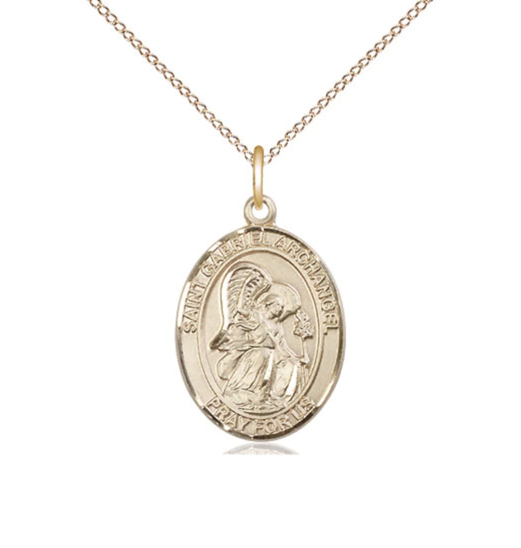 Bliss St Gabriel the Archangel Gold-filled Oval Medium Medal Necklace with Gold-filled Chain,