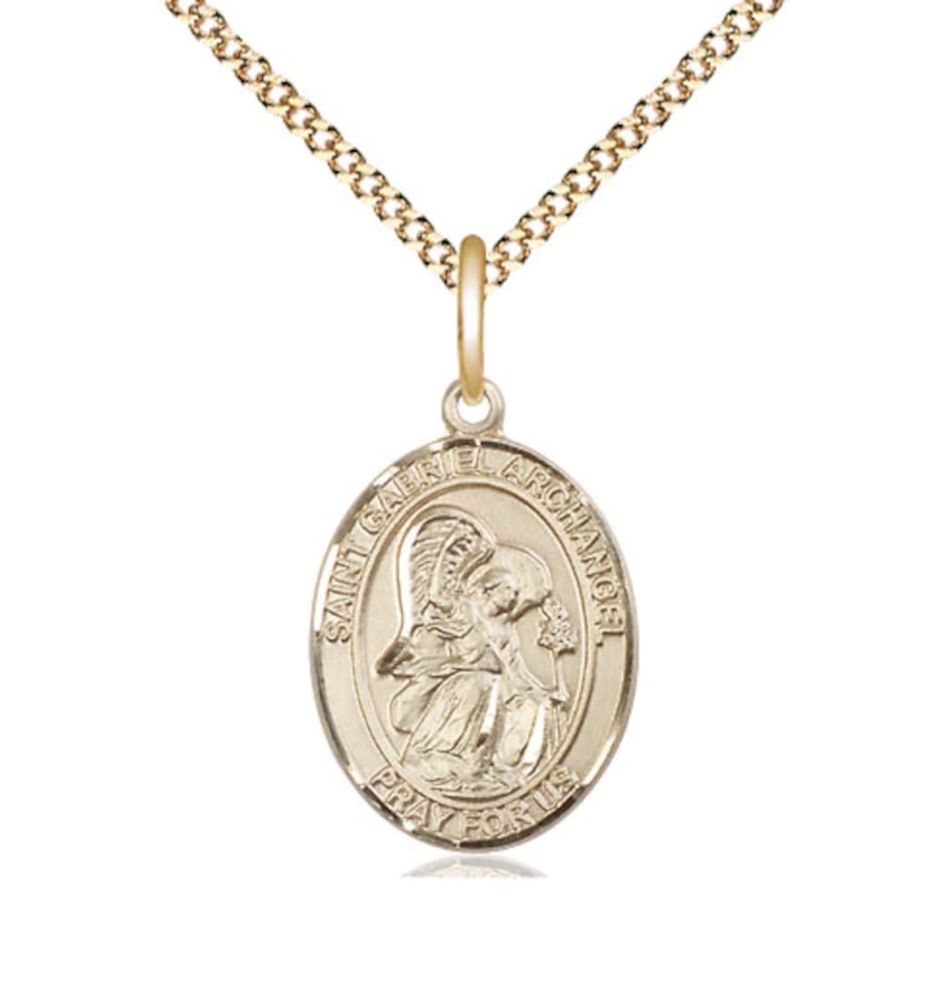 Bliss St Gabriel the Archangel Gold-filled Oval Medium Medal Necklace with Plated Chain,