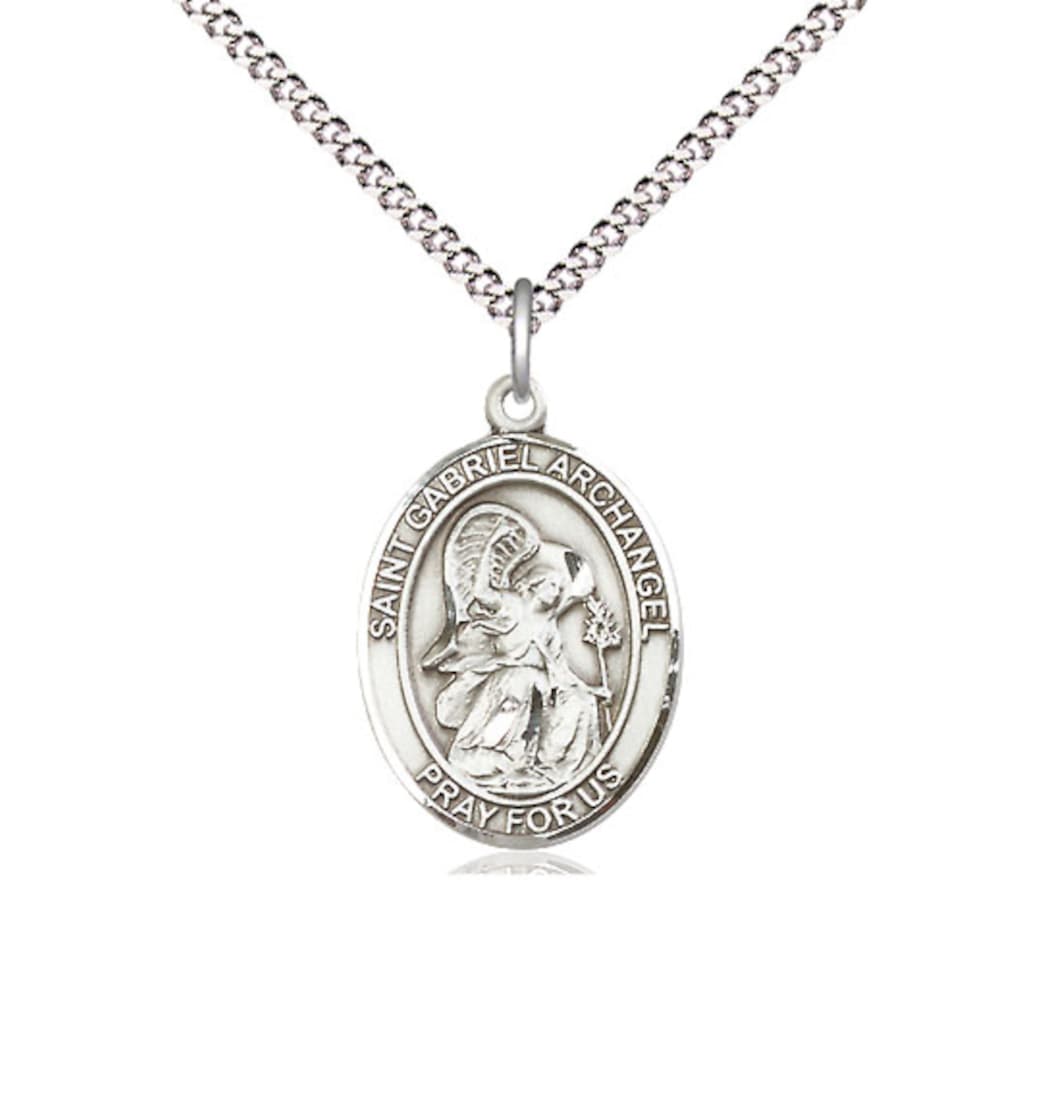 Bliss St Gabriel the Archangel Pewter Oval Medium Medal Necklace