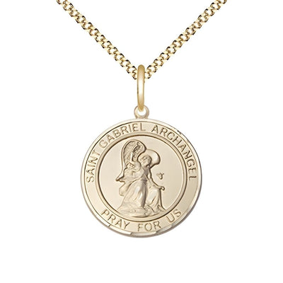 St. Gabriel the Archangel 14kt Gold-filled Round Medal Pendant with Gold-plated Chain, Measures 3/4-inch tall by 5/8-inch wide, Bliss Manufacturing