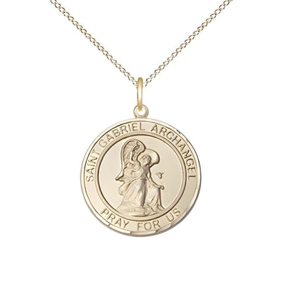 St. Gabriel the Archangel 14kt Gold-filled Round Medal Pendant with Gold-filled Chain, Measures 3/4-inch tall by 5/8-inch wide, Bliss Manufacturing