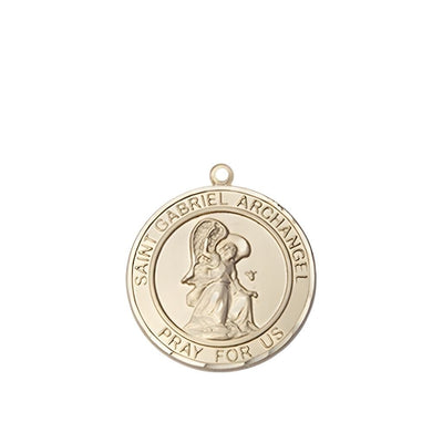 St. Gabriel the Archangel 14kt Gold Round Medal Pendant, Measures 3/4-inch tall by 5/8-inch wide, Bliss Manufacturing