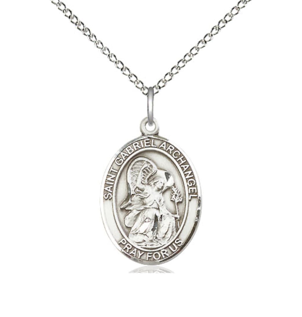 Bliss St Gabriel the Archangel Sterling Silver Oval Medium Medal Necklace with 18-in Sterling Chain,