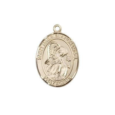 St. Gabriel the Archangel 14kt Gold Oval Medal Pendant, Measures 3/4-inch tall by 1/2-inch wide, Bliss Manufacturing