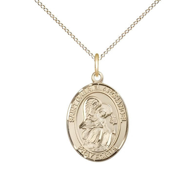 St. Gabriel the Archangel 14kt Gold Oval Medal Pendant with 14kt Gold Chain, Measures 3/4-inch tall by 1/2-inch wide, Bliss Manufacturing