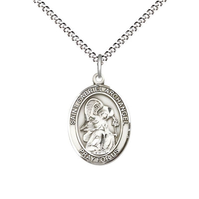 St. Gabriel the Archangel Pewter Oval Medal Pendant with Rhodium-plated Chain, Measures 3/4-inch tall by 1/2-inch wide, Bliss Manufacturing
