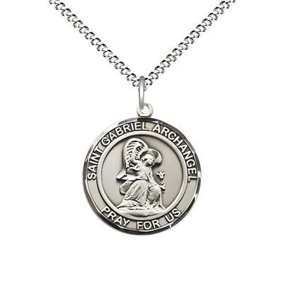 St. Gabriel the Archangel Sterling Silver Round Medal Pendant with Rhodium-plated Chain, Measures 3/4-inch tall by 5/8-inch wide, Bliss Manufacturing