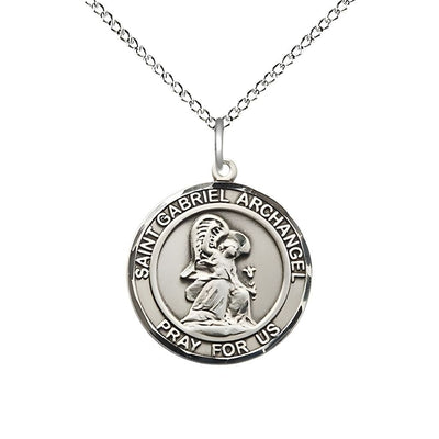 St. Gabriel the Archangel Sterling Silver Round Medal Pendant with Sterling Silver Chain, Measures 3/4-inch tall by 5/8-inch wide, Bliss Manufacturing