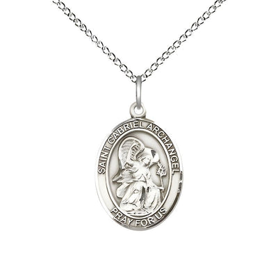 St. Gabriel the Archangel Sterling Silver Oval Medal Pendant with Sterling Silver Chain, Measures 3/4-inch tall by 1/2-inch wide, Bliss Manufacturing
