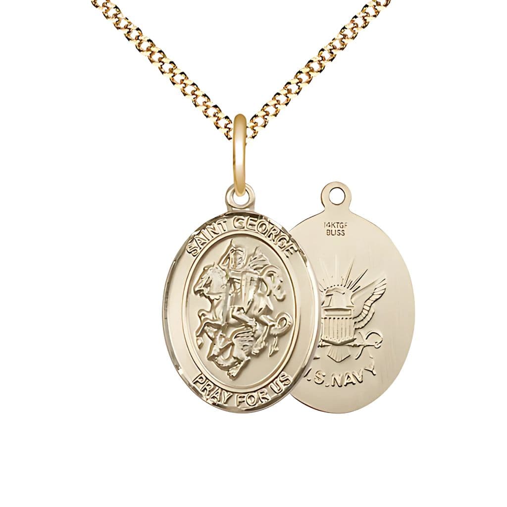 Bliss St. George and U.S. Navy Emblem 14kt Gold-filled Medal with Plated Chain, 3/4-inch,