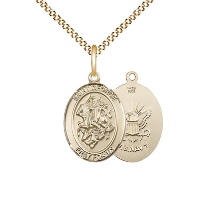 St. George and U.S. Navy Emblem 14kt Gold-filled Medal with Plated Chain, 3/4-inch, Bliss Manufacturing