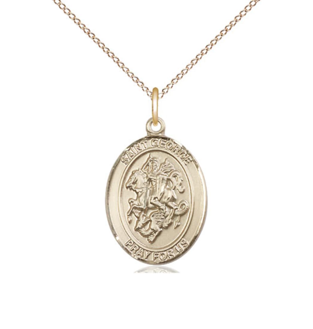 Bliss Medium St George Gold Filled Oval Medal Necklace with Gold-filled Chain,