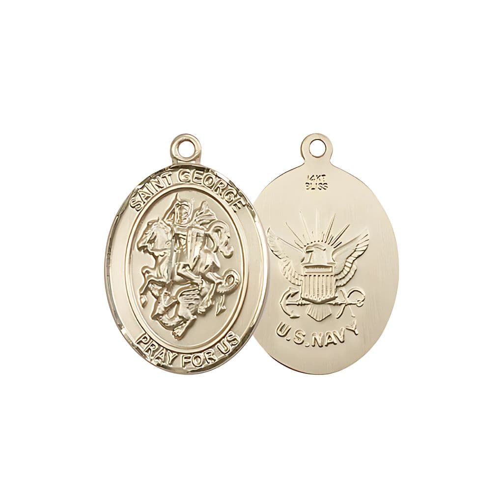Bliss St. George and U.S. Navy Emblem 14kt Gold Medal, 3/4-inch,