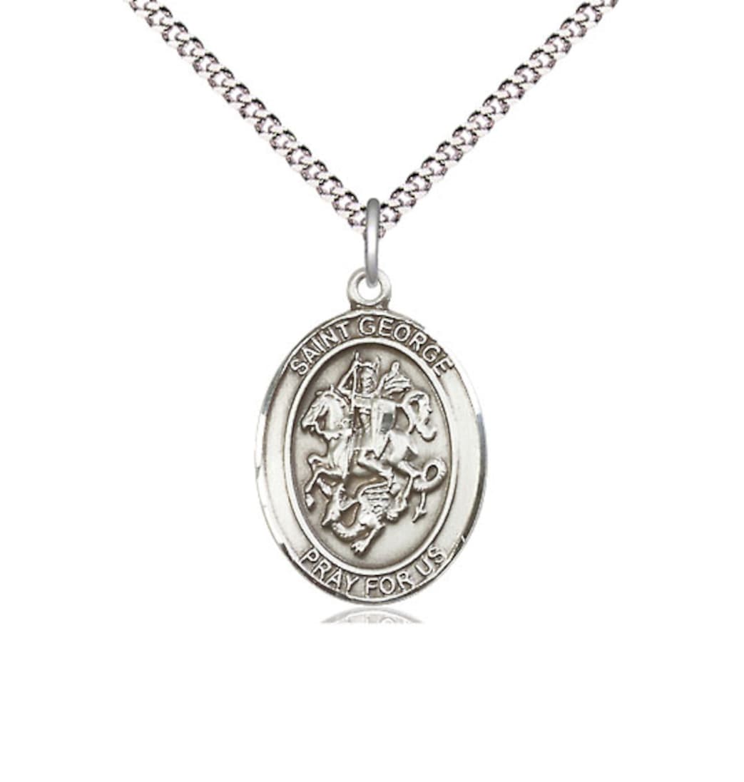 Bliss Medium St George Pewter Oval Medal Necklace with Chain,