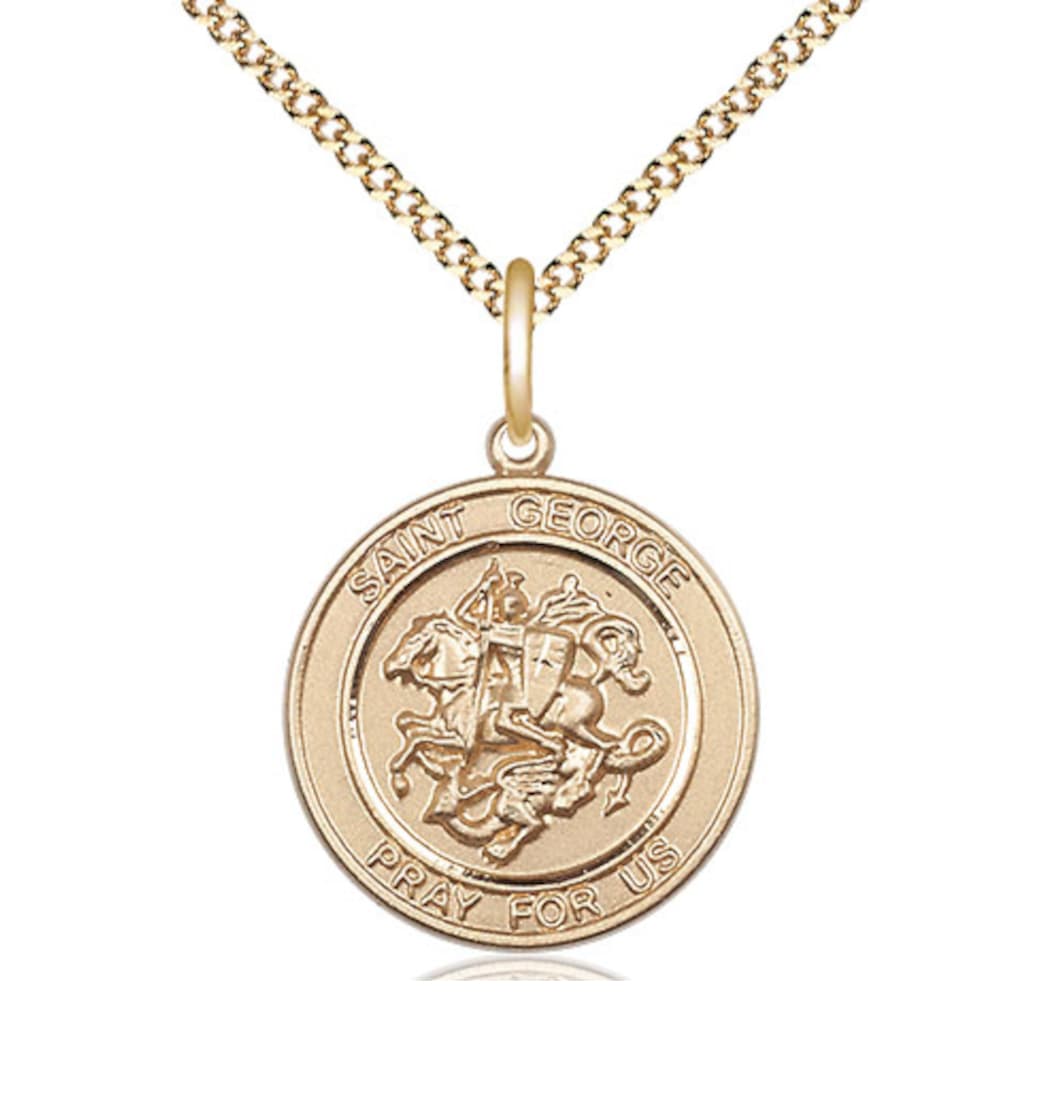 Bliss Round St George Gold Filled Medium Medal Necklace with Plated Chain,