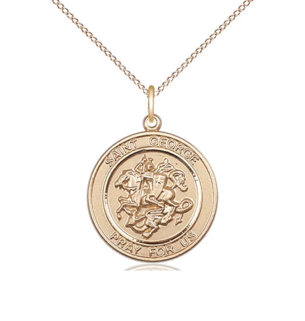 Bliss Round St George Gold Filled Medium Medal Necklace with Gold-filled Chain,