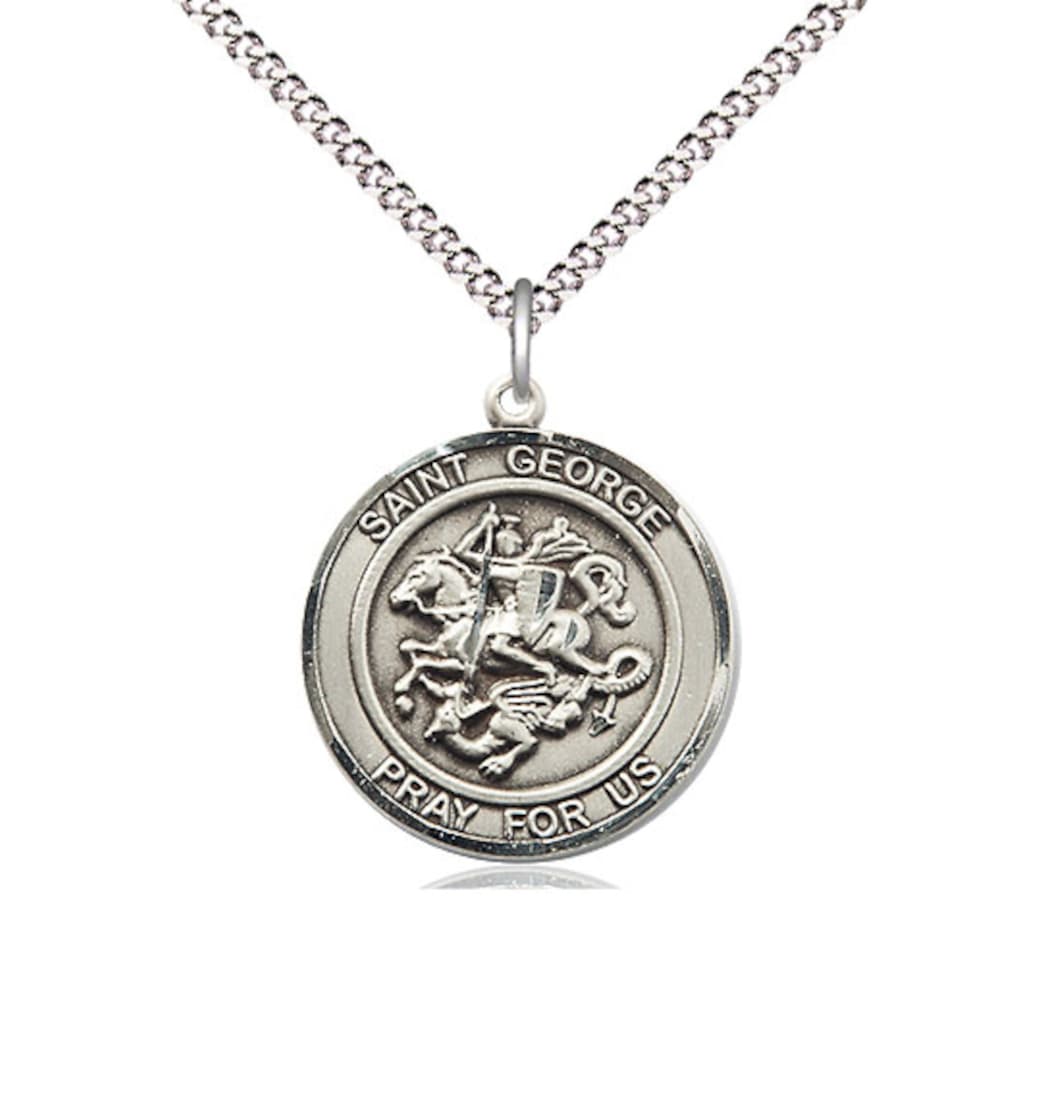 Bliss Round St George Pewter Medium Medal Necklace with Chain,