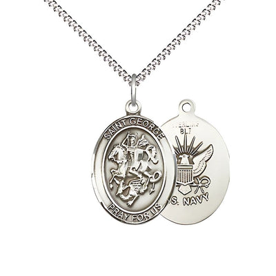 St. George and U.S. Navy Emblem Sterling Silver Medal with Plated Chain, 3/4-inch, Bliss Manufacturing