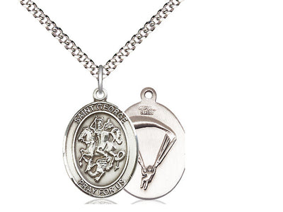 St George Paratrooper Catholic Patron Saint Medal, sterling silver, Bliss Manufacturing