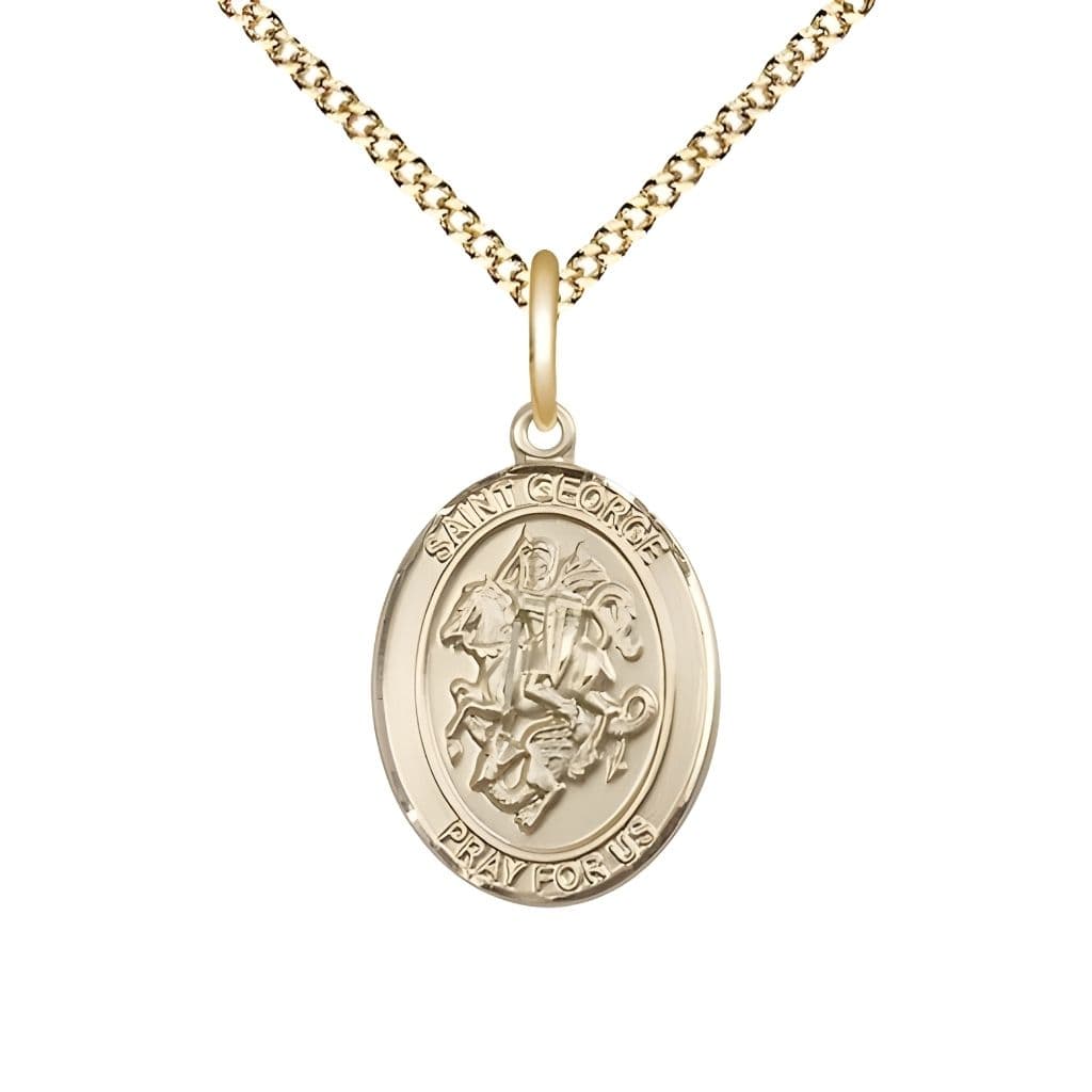Bliss St. George 14kt Gold-filled Oval Medal Pendant with Gold-plated Chain, Measures 3/4-inch tall by 1/2-inch wide.