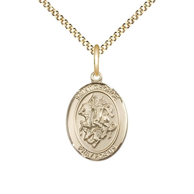 St. George 14kt Gold-filled Oval Medal Pendant with Gold-plated Chain, Measures 3/4-inch tall by 1/2-inch wide, Bliss Manufacturing