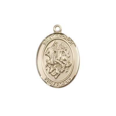 St. George 14kt Gold Oval Medal Pendant, Measures 3/4-inch tall by 1/2-inch wide, Bliss Manufacturing