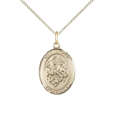 St. George 14kt Gold Oval Medal Pendant with 14kt Gold Chain, Measures 3/4-inch tall by 1/2-inch wide, Bliss Manufacturing