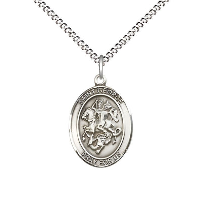 St. George Pewter Oval Medal Pendant with Rhodium-plated Chain, Measures 3/4-inch tall by 1/2-inch wide, Bliss Manufacturing
