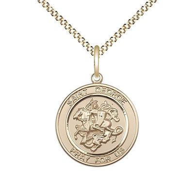 St. George 14kt Gold-filled Round Medal Pendant with Gold-plated Chain, Measures 3/4-inch tall by 5/8-inch wide, Bliss Manufacturing