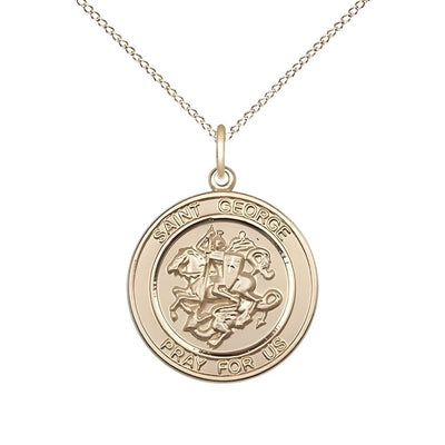 St. George 14kt Gold-filled Round Medal Pendant with Gold-filled Chain, Measures 3/4-inch tall by 5/8-inch wide, Bliss Manufacturing