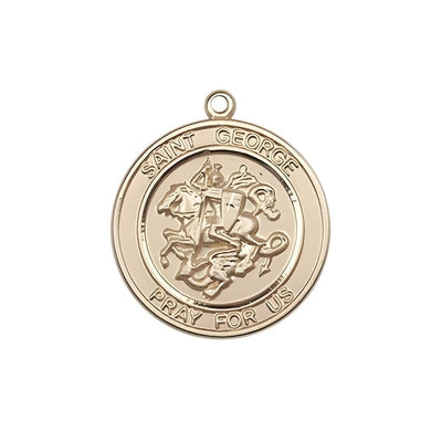 St. George 14kt Gold Round Medal Pendant, Measures 3/4-inch tall by 5/8-inch wide, Bliss Manufacturing