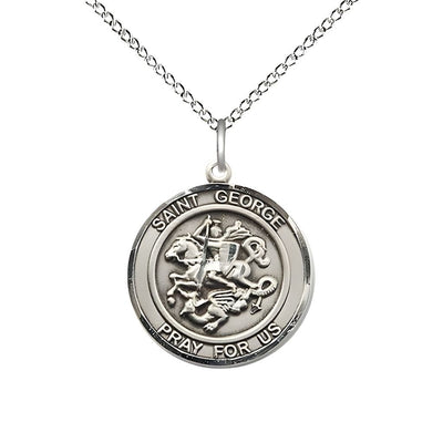 St. George Sterling Silver Round Medal Pendant with Sterling Silver Chain, Measures 3/4-inch tall by 5/8-inch wide, Bliss Manufacturing