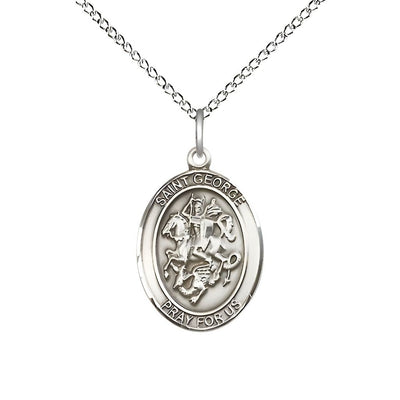 St. George Sterling Silver Oval Medal Pendant with Sterling Silver Chain, Measures 3/4-inch tall by 1/2-inch wide, Bliss Manufacturing