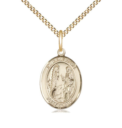 St Genevieve Gold Filled Oval Medium Medal Necklace with Plated Chain, Bliss Manufacturing