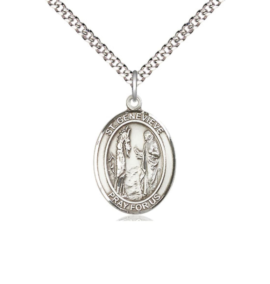 Bliss St Genevieve Pewter Oval Medium Medal Necklace with Chain,