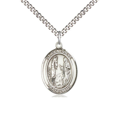 St Genevieve Pewter Oval Medium Medal Necklace with Chain, Bliss Manufacturing