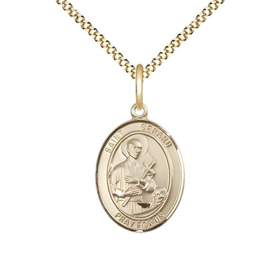 St. Gerard Majella 14kt Gold-filled Oval Medal Pendant with Gold-plated Chain, Measures 3/4-inch tall by 1/2-inch wide, Bliss Manufacturing