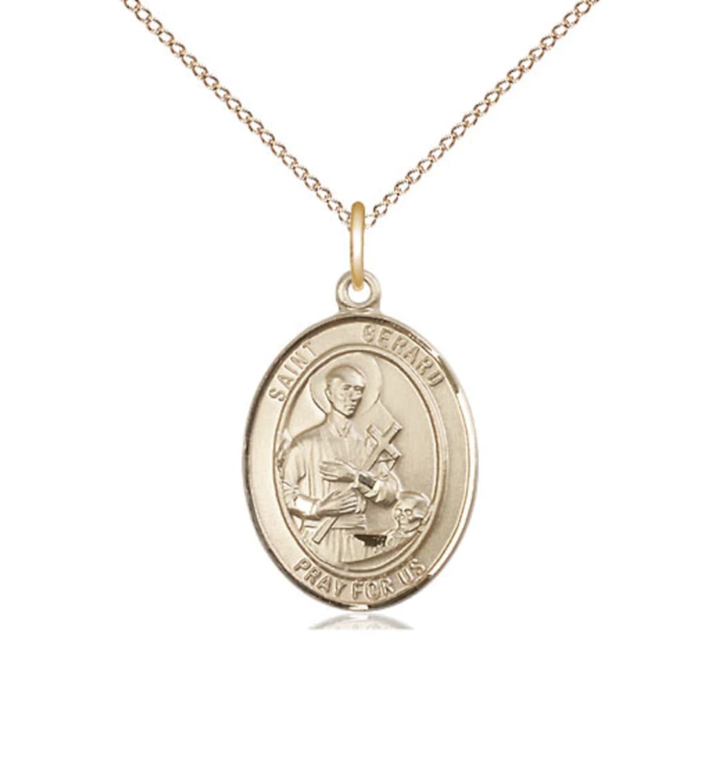 Bliss Medium St Gerard Majella Gold Filled Oval Medal Necklace with Gold-filled Chain,