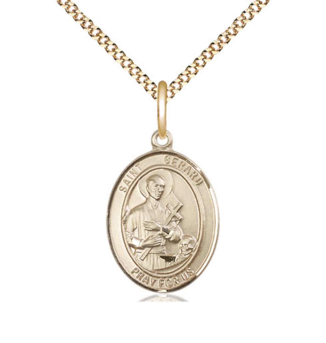 Bliss Medium St Gerard Majella Gold Filled Oval Medal Necklace with Plated Chain,