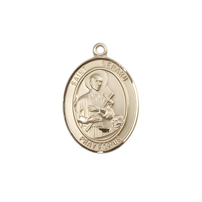 St. Gerard Majella 14kt Gold Oval Medal Pendant, Measures 3/4-inch tall by 1/2-inch wide, Bliss Manufacturing