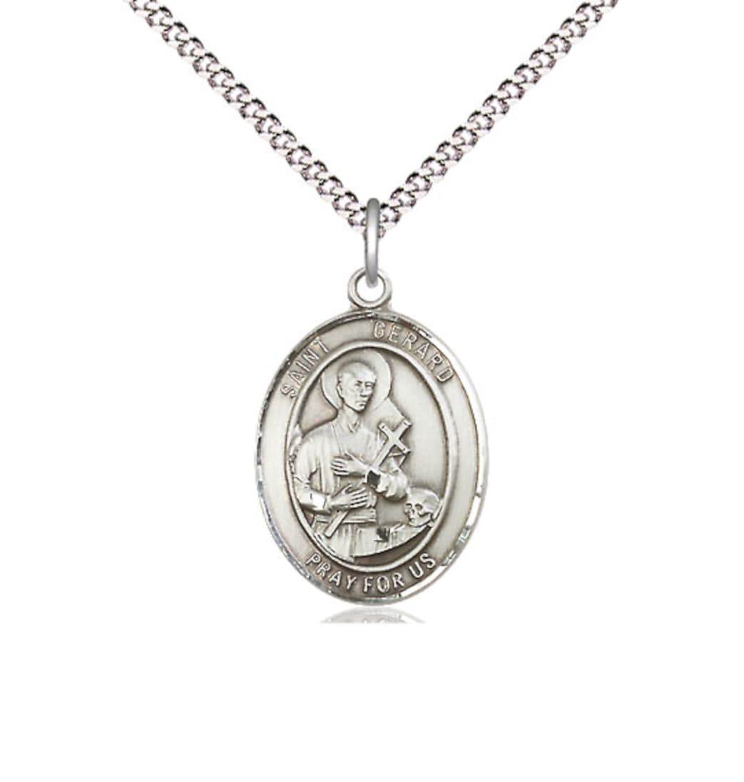 Bliss St Gerard Majella Pewter Oval Medium Medal Necklace with Chain,