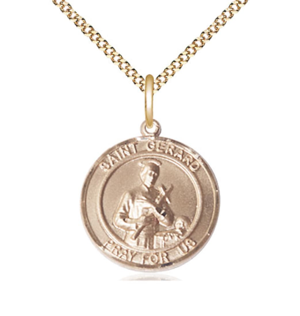 Bliss Medium Round St Gerard Majella Gold Filled Medal Necklace with Plated Chain,