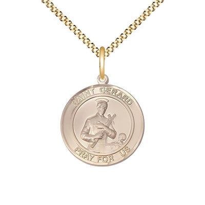 St. Gerard Majella 14kt Gold-filled Round Medal Pendant with Gold-plated Chain, Measures 3/4-inch tall by 5/8-inch wide, Bliss Manufacturing