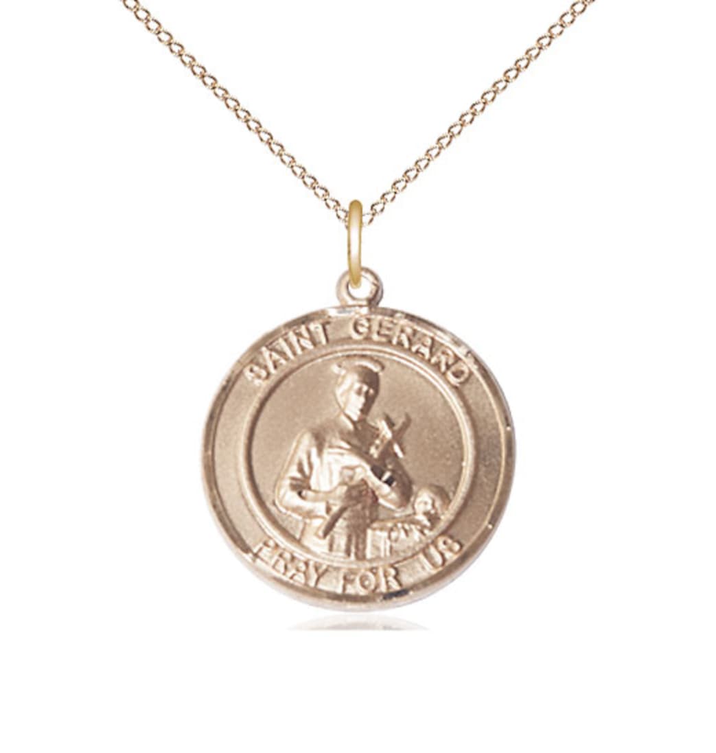 Bliss Medium Round St Gerard Majella Gold Filled Medal Necklace with Gold-filled Chain,